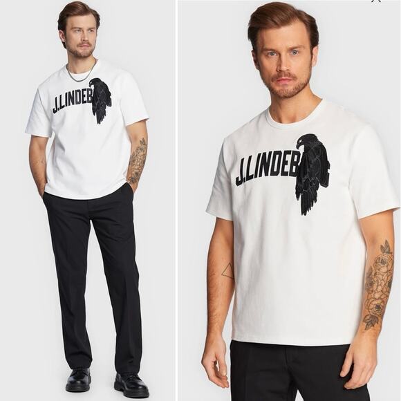 J. Lindeberg Camilo Short Sleeve Black Eagle Graphic Sweatshirt Tee Medium NEW - Picture 1 of 14